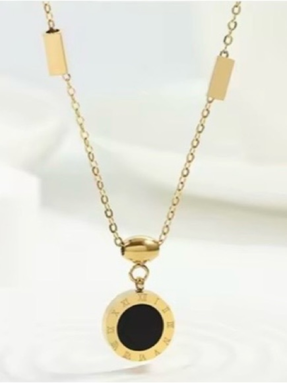Gold-Tone Pendant Necklace with Black Inlay